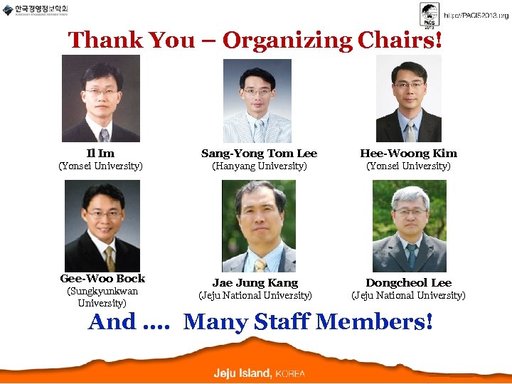 Thank You – Organizing Chairs! Il Im Sang-Yong Tom Lee Hee-Woong Kim (Yonsei University)