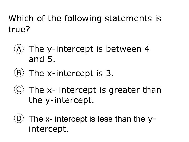 Which of the following statements is true? A The y-intercept is between 4 and