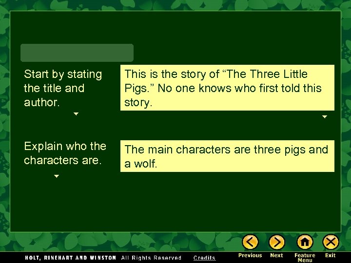 Start by stating the title and author. This is the story of “The Three