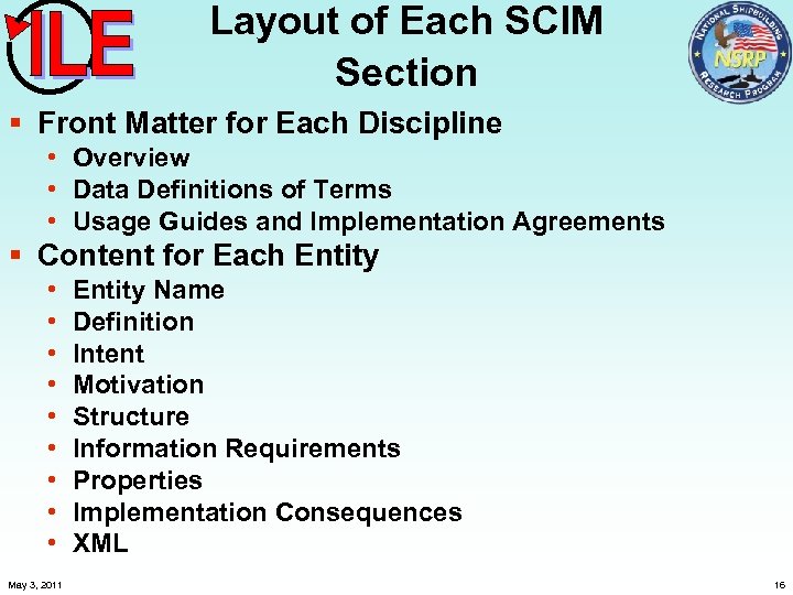Layout of Each SCIM Section § Front Matter for Each Discipline • Overview •