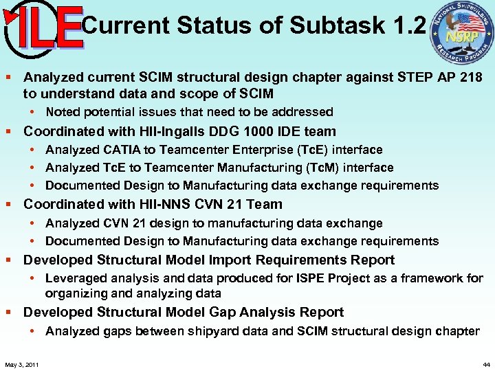 Current Status of Subtask 1. 2 § Analyzed current SCIM structural design chapter against