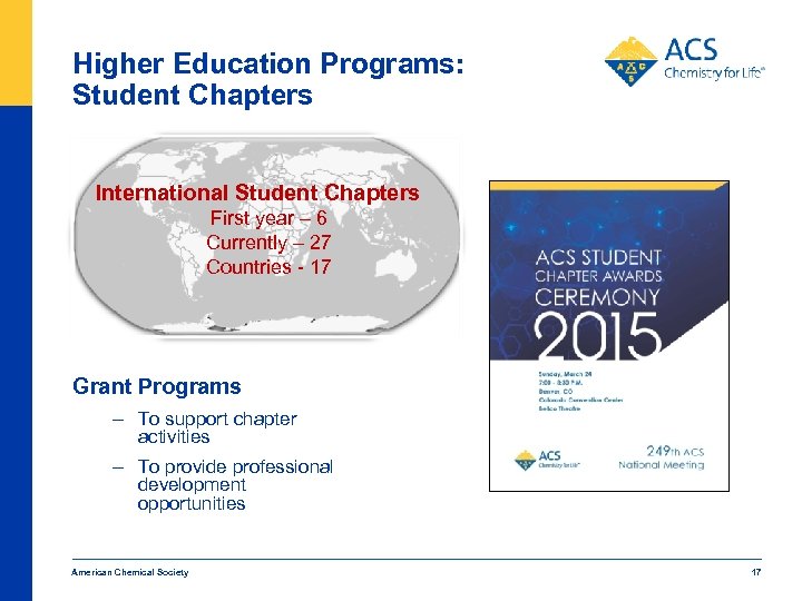 Higher Education Programs: Student Chapters International Student Chapters First year – 6 Currently –