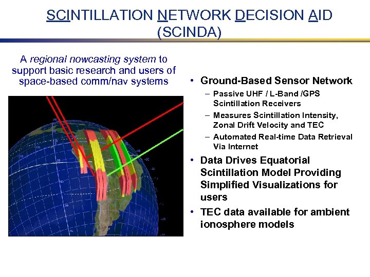 SCINTILLATION NETWORK DECISION AID (SCINDA) A regional nowcasting system to support basic research and