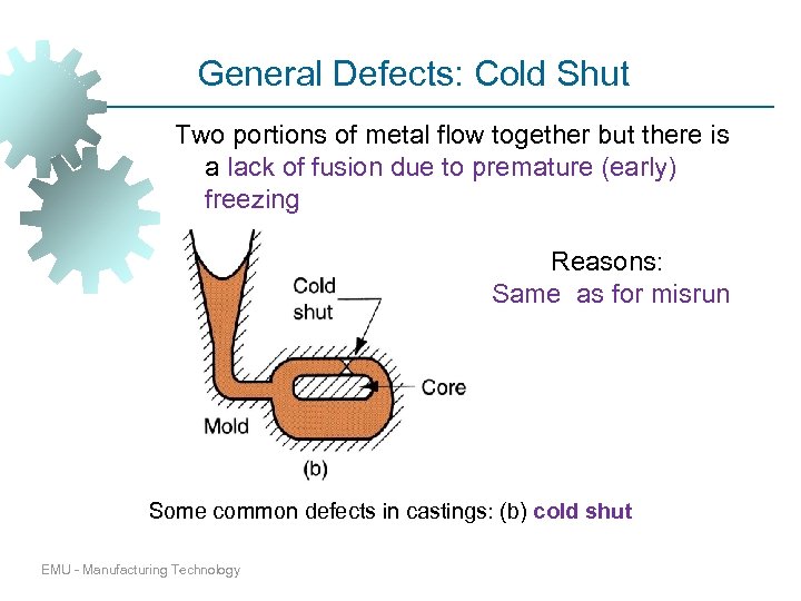General Defects: Cold Shut Two portions of metal flow together but there is a