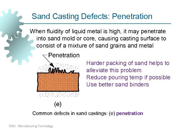 Sand Casting Defects: Penetration When fluidity of liquid metal is high, it may penetrate