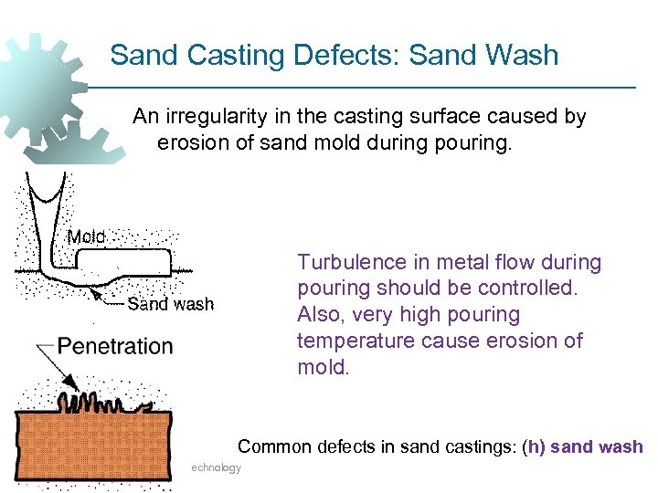 Sand Casting Defects: Sand Wash An irregularity in the casting surface caused by erosion