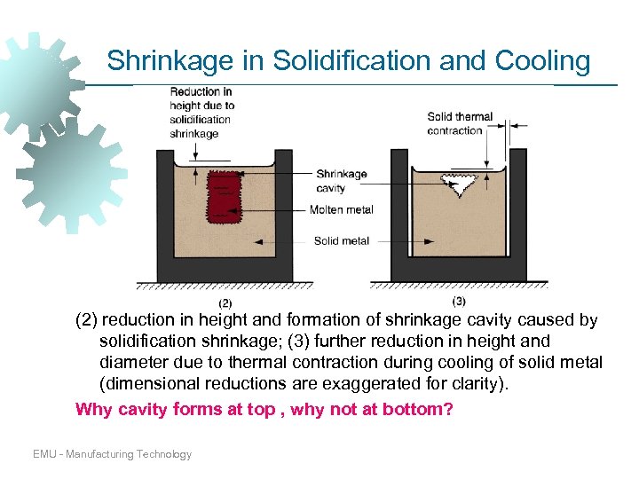 Shrinkage in Solidification and Cooling (2) reduction in height and formation of shrinkage cavity