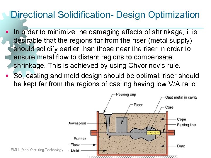 Directional Solidification- Design Optimization § In order to minimize the damaging effects of shrinkage,