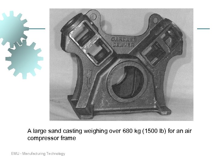 A large sand casting weighing over 680 kg (1500 lb) for an air compressor