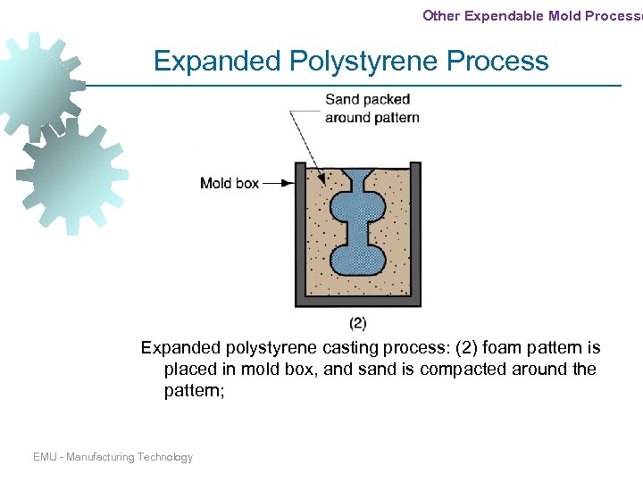 Other Expendable Mold Processe Expanded Polystyrene Process Expanded polystyrene casting process: (2) foam pattern