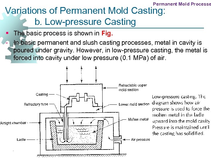 Permanent Mold Processe Variations of Permanent Mold Casting: b. Low-pressure Casting § The basic