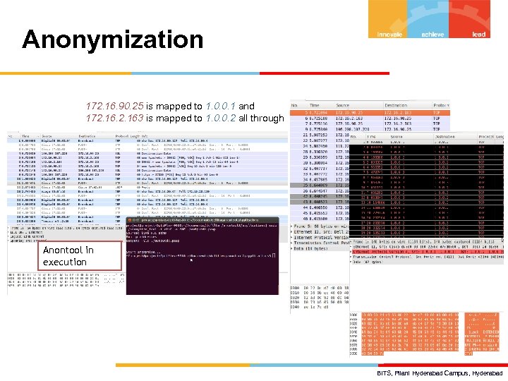 Anonymization 172. 16. 90. 25 is mapped to 1. 0. 0. 1 and 172.