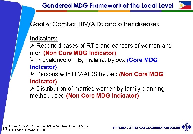 Gendered MDG Framework at the Local Level Goal 6: Combat HIV/AIDs and other diseases