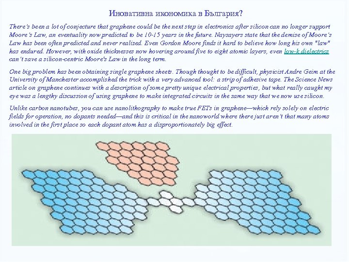 Иновативна икономика в България? There’s been a lot of conjecture that graphene could be