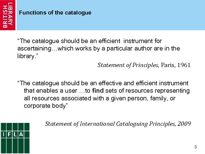 Functions of the catalogue “The catalogue should be an efficient instrument for ascertaining…which works