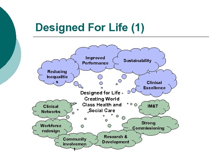 Designed For Life (1) Improved Performance Sustainability Reducing Inequalitie s Clinical Networks Clinical Excellence