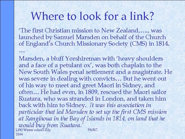 Where to look for a link? ‘The first Christian mission to New Zealand, ….