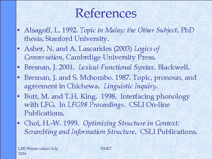 References • Alsagoff, L. 1992. Topic in Malay: the Other Subject. Ph. D thesis,