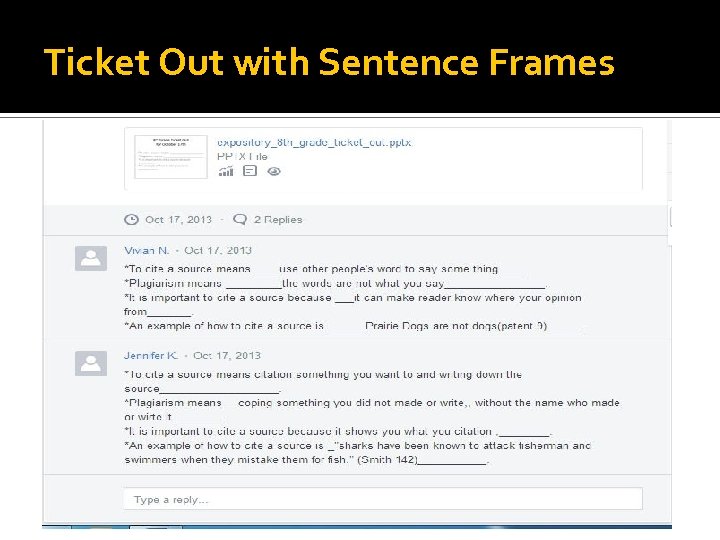 Ticket Out with Sentence Frames 