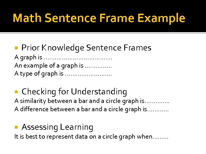 Math Sentence Frame Example Prior Knowledge Sentence Frames A graph is ………………. . An