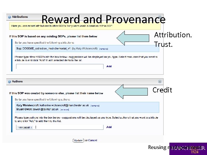 Reward and Provenance Attribution. Trust. Credit Reusing my. Experiment 