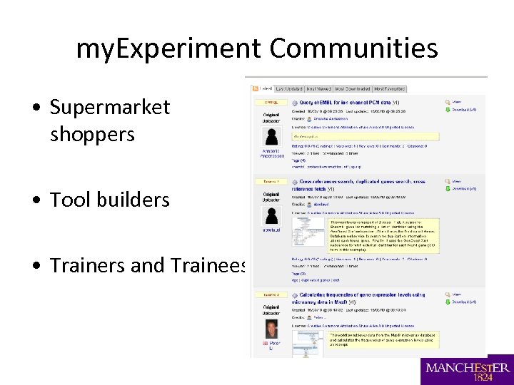 my. Experiment Communities • Supermarket shoppers • Tool builders • Trainers and Trainees 
