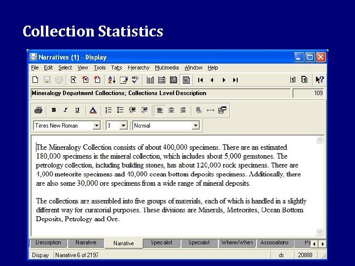 Collection Statistics 