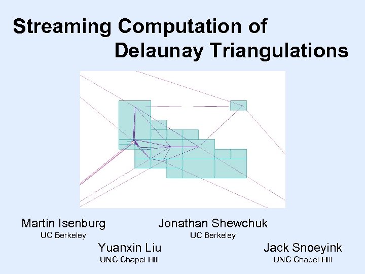 Streaming Computation of Delaunay Triangulations Martin Isenburg Jonathan Shewchuk UC Berkeley Yuanxin Liu Jack
