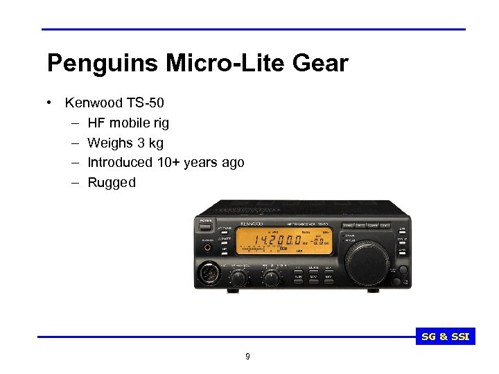 Penguins Micro-Lite Gear • Kenwood TS-50 – HF mobile rig – Weighs 3 kg