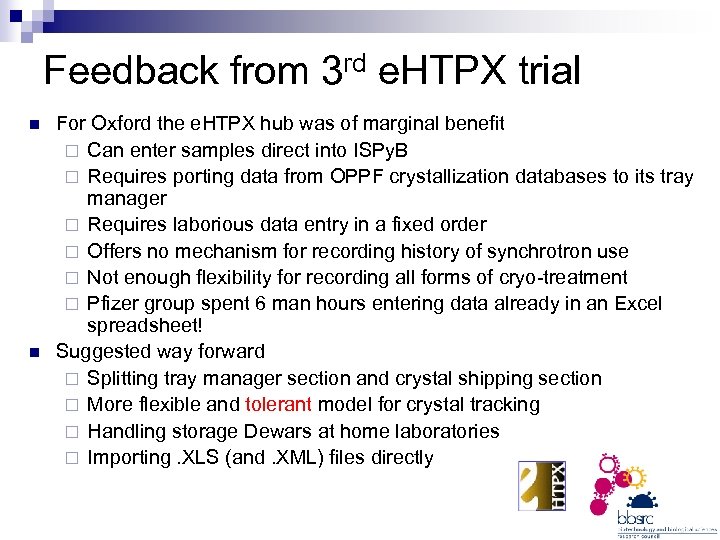 Feedback from 3 rd e. HTPX trial n n For Oxford the e. HTPX