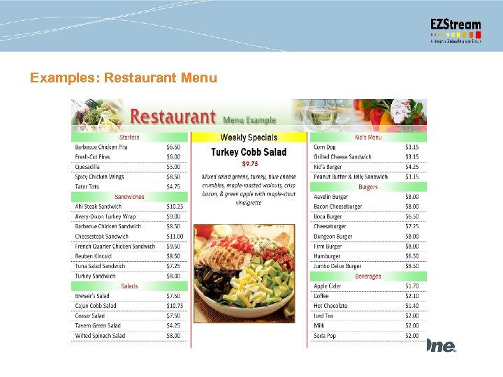 Examples: Restaurant Menu © 2013 Clear. One Communications. Confidential and proprietary. 