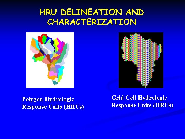 HRU DELINEATION AND CHARACTERIZATION Polygon Hydrologic Response Units (HRUs) Grid Cell Hydrologic Response Units