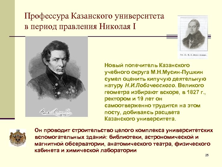 Профессура Казанского университета в период правления Николая I Новый попечитель Казанского учебного округа М.
