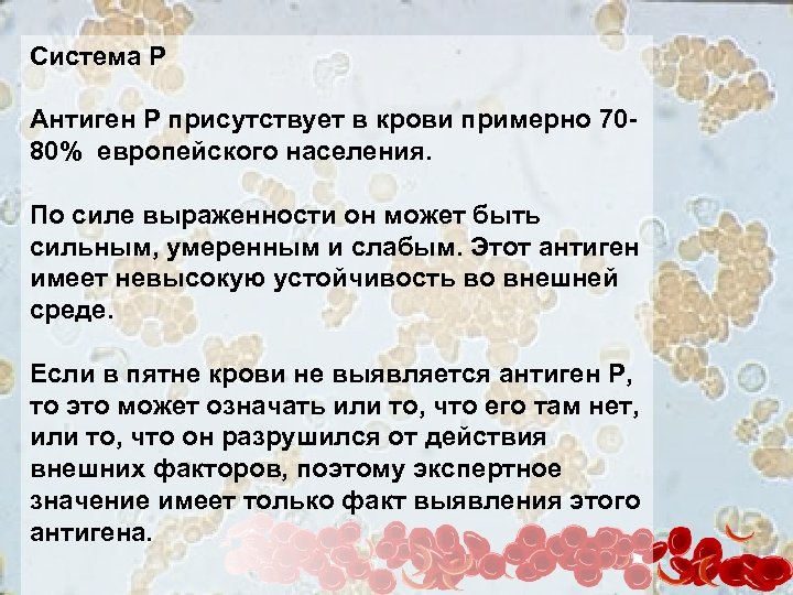 Система Р Антиген Р присутствует в крови примерно 7080% европейского населения. По силе выраженности