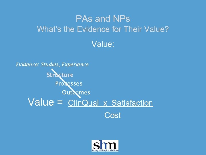 PAs and NPs What’s the Evidence for Their Value? Value: Evidence: Studies, Experience Structure