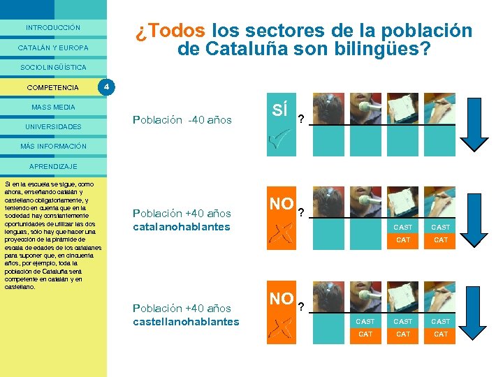 PRESENTACIÓ ¿Todos los sectores de la población de Cataluña son bilingües? INTRODUCCIÓN CATALÁN Y