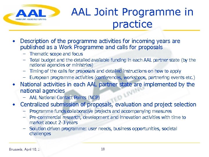 AAL Joint Programme in practice • Description of the programme activities for incoming years
