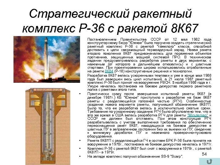 Стратегический ракетный комплекс Р-36 с ракетой 8 К 67 • • • Сатана •