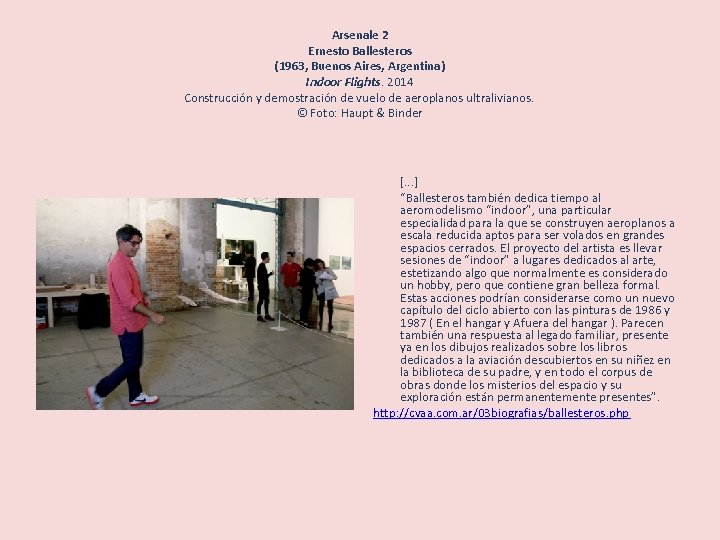 Arsenale 2 Ernesto Ballesteros (1963, Buenos Aires, Argentina) Indoor Flights. 2014 Construcción y demostración