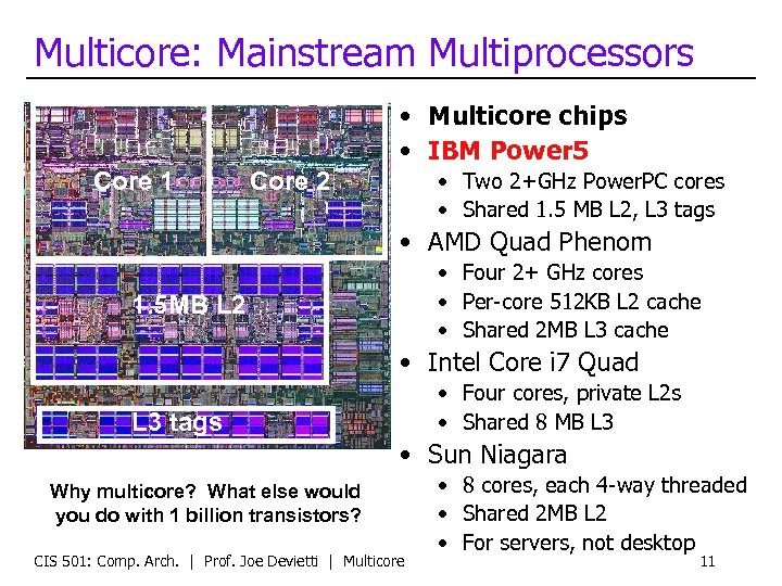 Multicore: Mainstream Multiprocessors • Multicore chips • IBM Power 5 Core 1 • Two