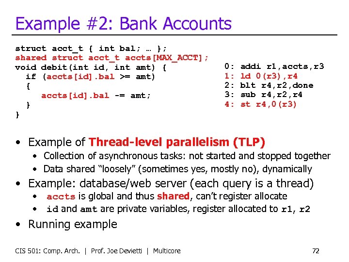 Example #2: Bank Accounts struct acct_t { int bal; … }; shared struct acct_t