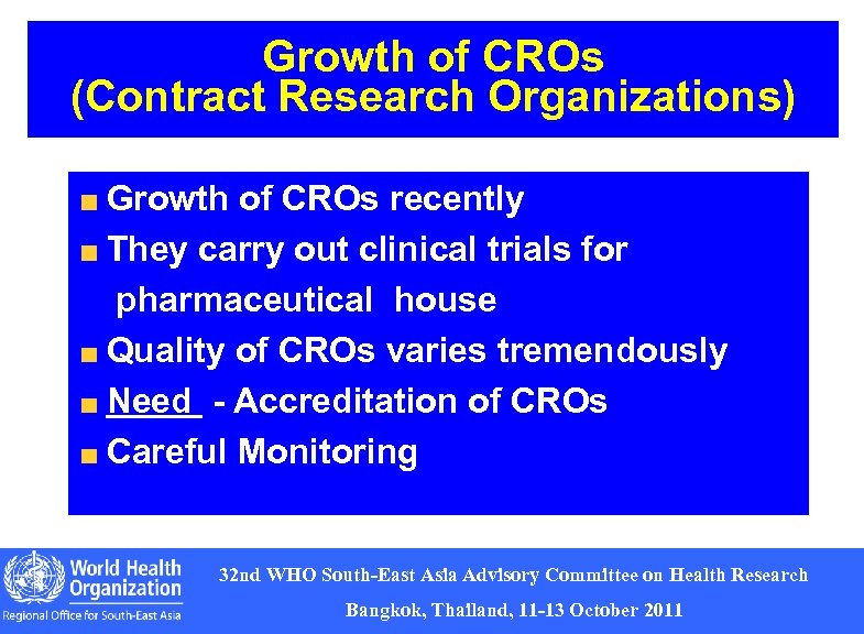 Growth of CROs (Contract Research Organizations) Growth of CROs recently They carry out clinical