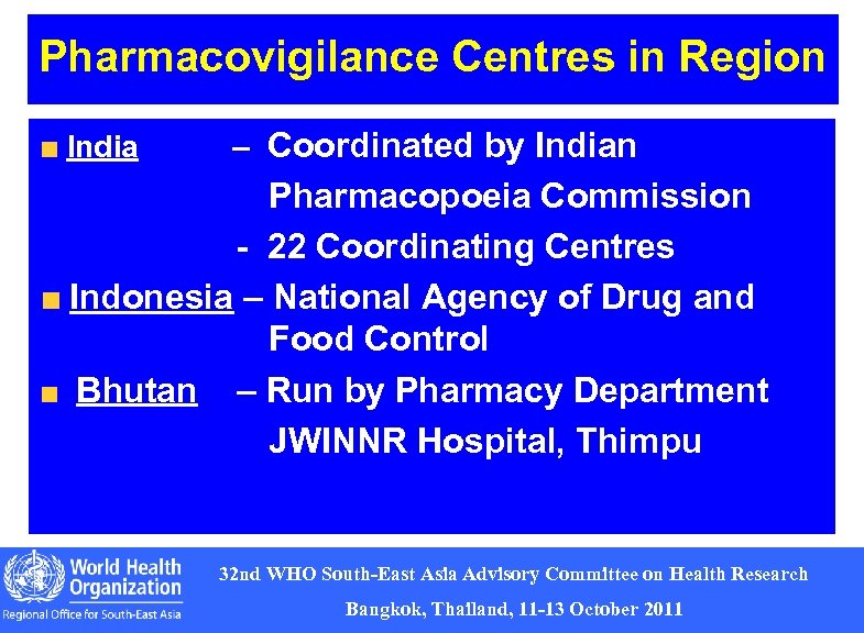 Pharmacovigilance Centres in Region India – Coordinated by Indian Pharmacopoeia Commission - 22 Coordinating