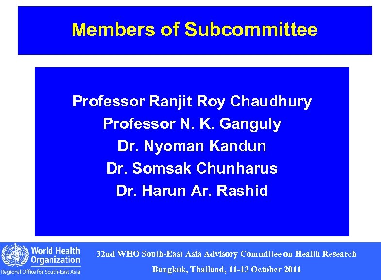 Members of Subcommittee Professor Ranjit Roy Chaudhury Professor N. K. Ganguly Dr. Nyoman Kandun