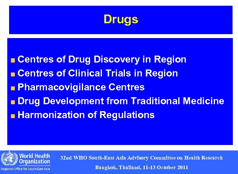 Drugs Centres of Drug Discovery in Region Centres of Clinical Trials in Region Pharmacovigilance