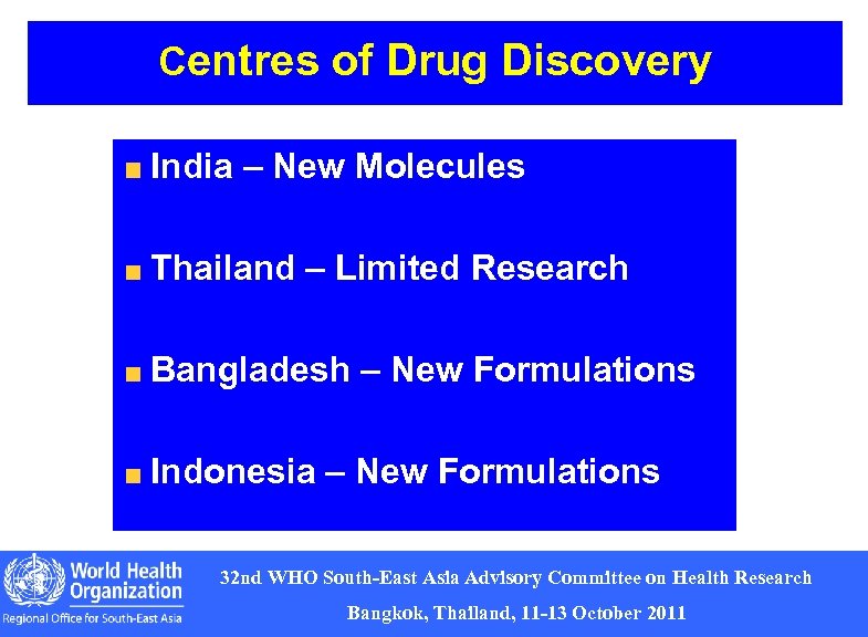 Centres of Drug Discovery India – New Molecules Thailand – Limited Research Bangladesh –