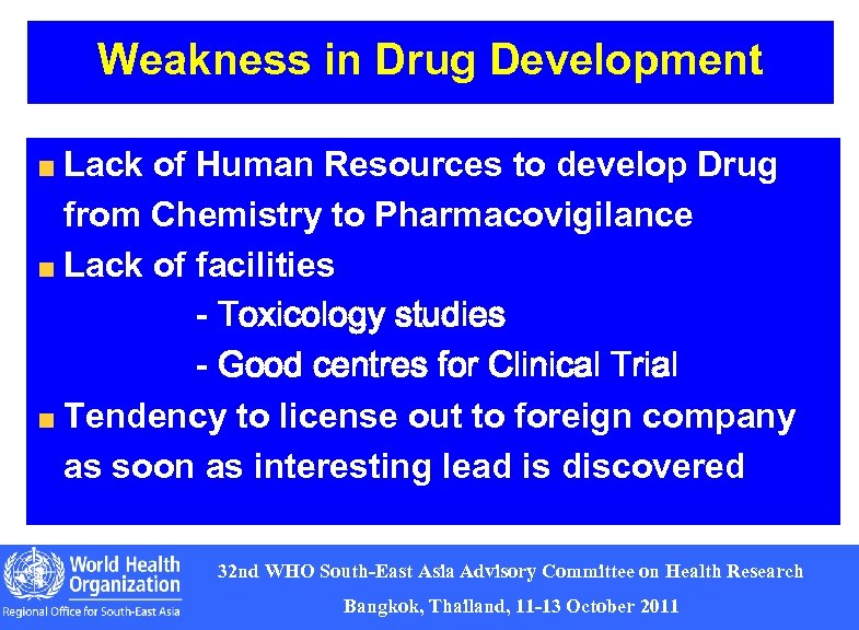 Weakness in Drug Development Lack of Human Resources to develop Drug from Chemistry to