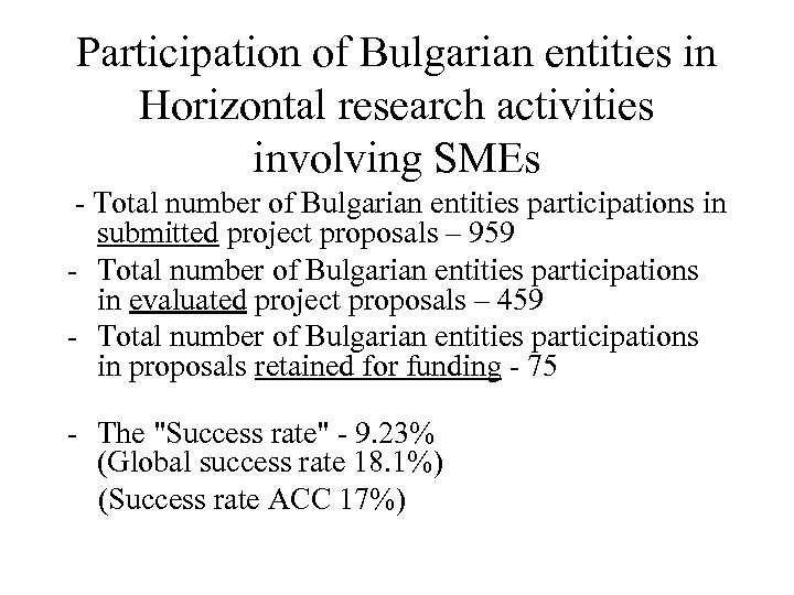 Participation of Bulgarian entities in Horizontal research activities involving SMEs - Total number of