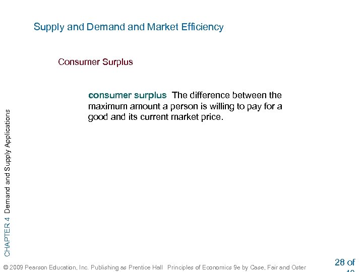 Supply and Demand Market Efficiency CHAPTER 4 Demand Supply Applications Consumer Surplus consumer surplus