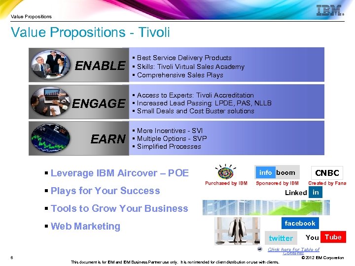 Value Propositions - Tivoli ENABLE ENGAGE EARN § Best Service Delivery Products § Skills: